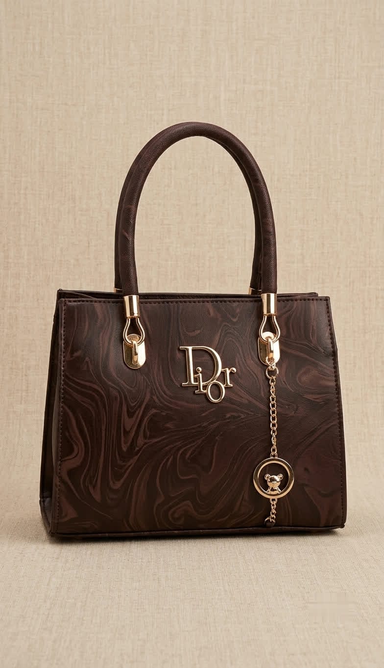 Luxury Marble Texture Tote Bag with Gold Charm