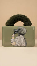Elegant Faux Fur Handle Mini Handbag for Women | Printed Crossbody Purse