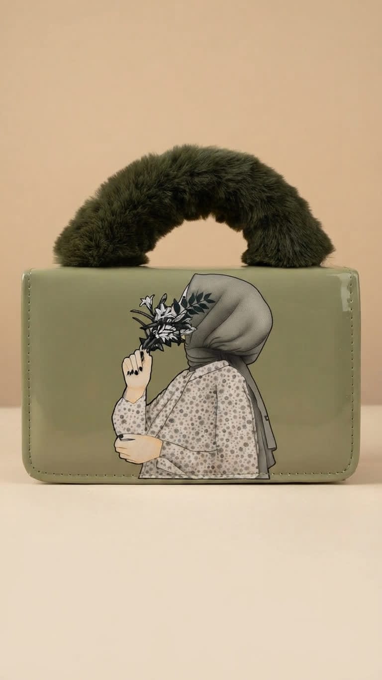 Elegant Faux Fur Handle Mini Handbag for Women | Printed Crossbody Purse