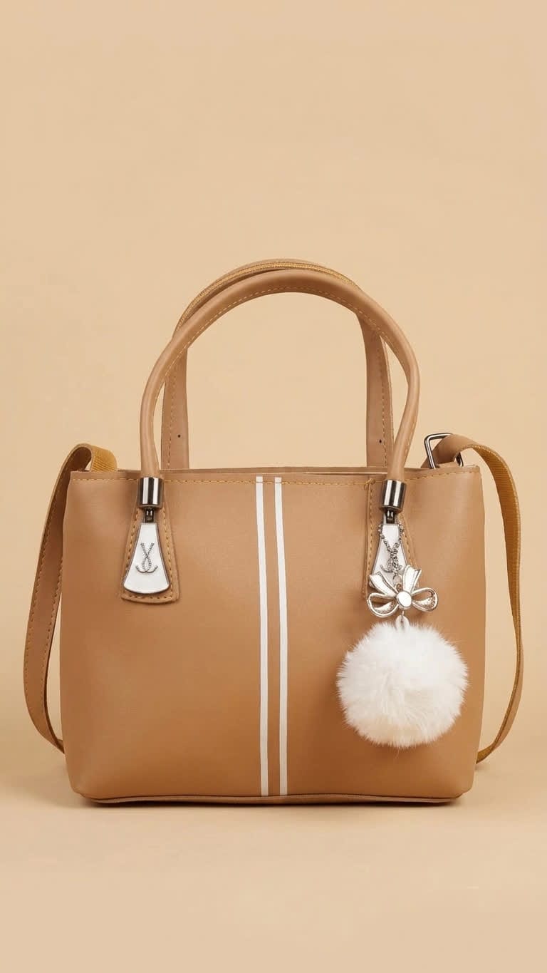 Women's Mini Tote Handbag with Pom Pom Charm | Stylish Crossbody Shoulder Bag