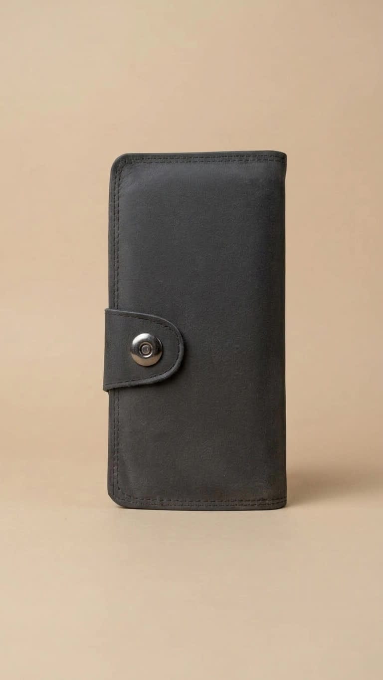 Men's Long Snap Button Wallet – Premium Leather Card Holder & Cash Wallet
