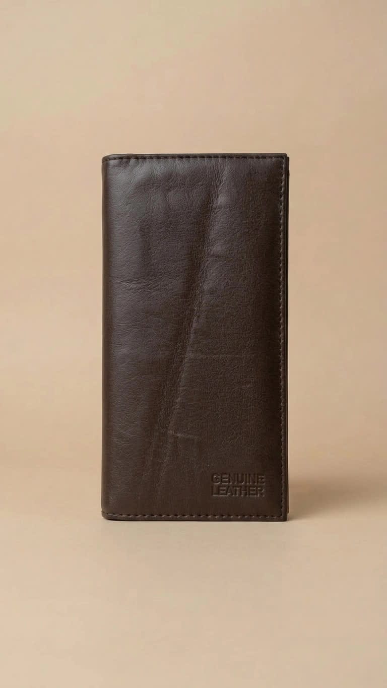 Men's Genuine Leather Long Wallet – Premium Bifold Wallet for Cash & Cards