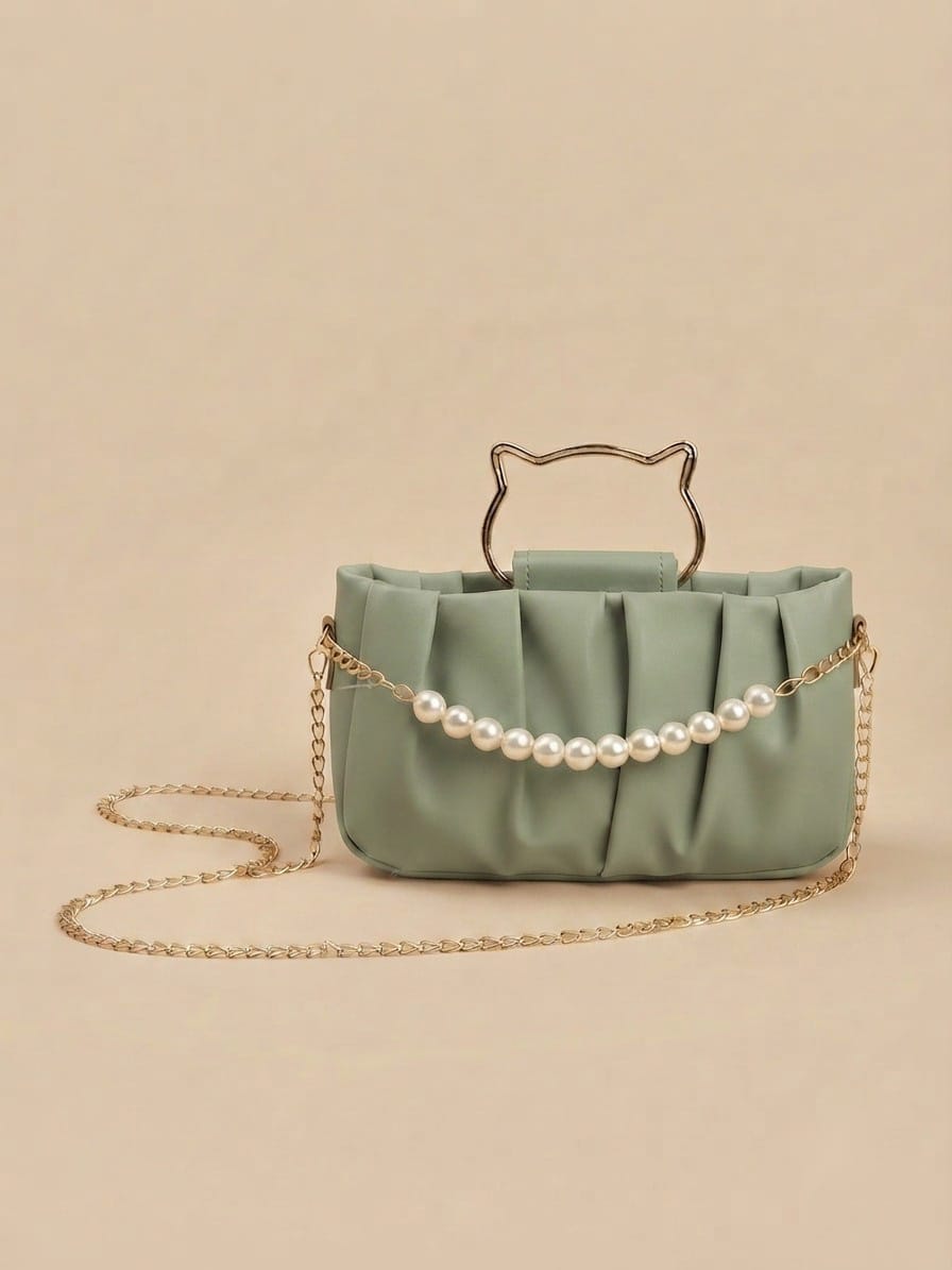 Cute Women's Crossbody Bag with Pearl Accent & Metallic Top Handle