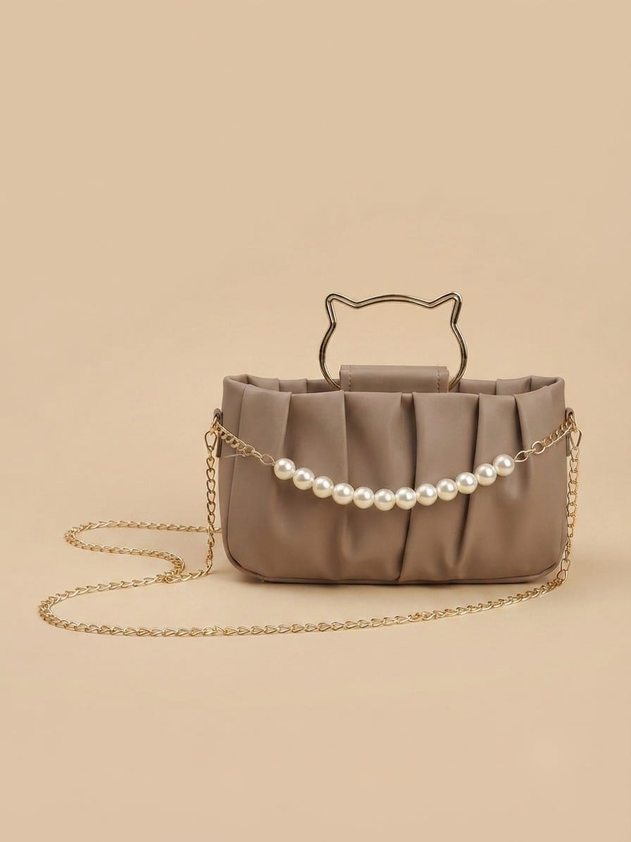 Cute Women's Crossbody Bag with Pearl Accent & Metallic Top Handle