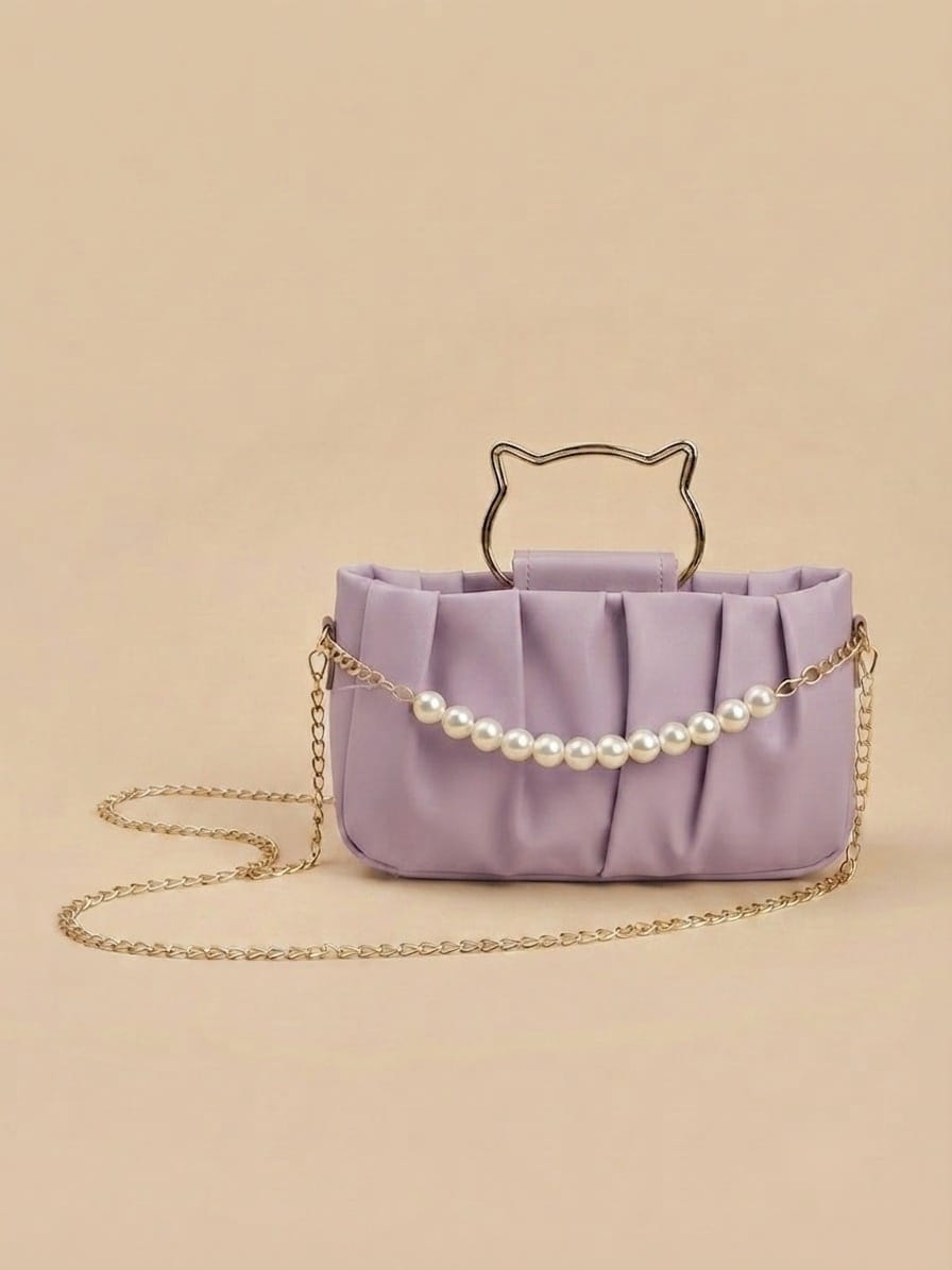 Cute Women's Crossbody Bag with Pearl Accent & Metallic Top Handle