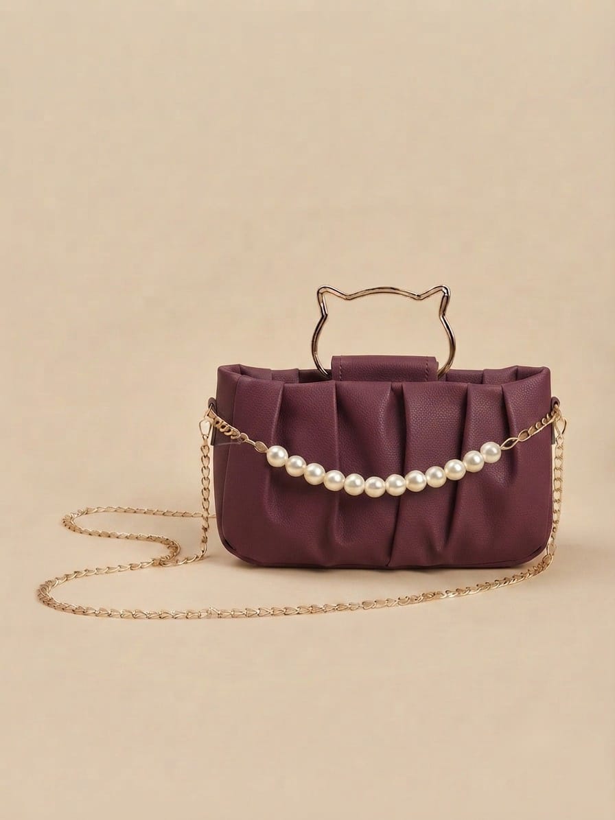 Cute Women's Crossbody Bag with Pearl Accent & Metallic Top Handle