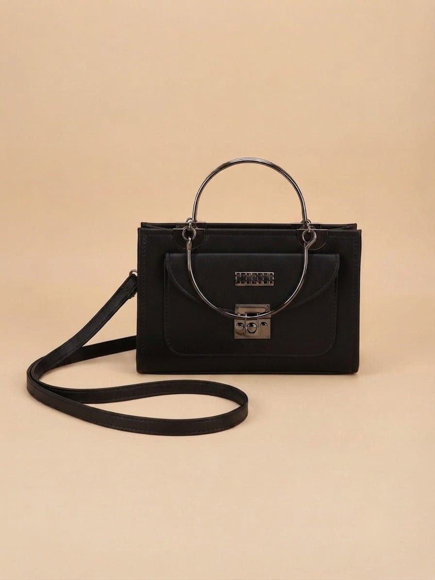 Metal Ring Handle Structured Handbag ✨💼