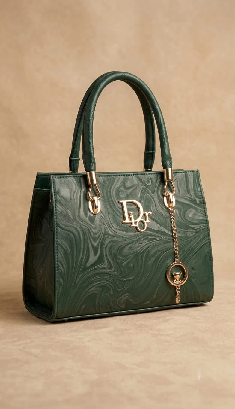 Luxury Marble Texture Tote Bag with Gold Charm