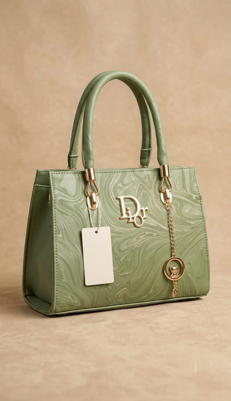 Luxury Marble Texture Tote Bag with Gold Charm