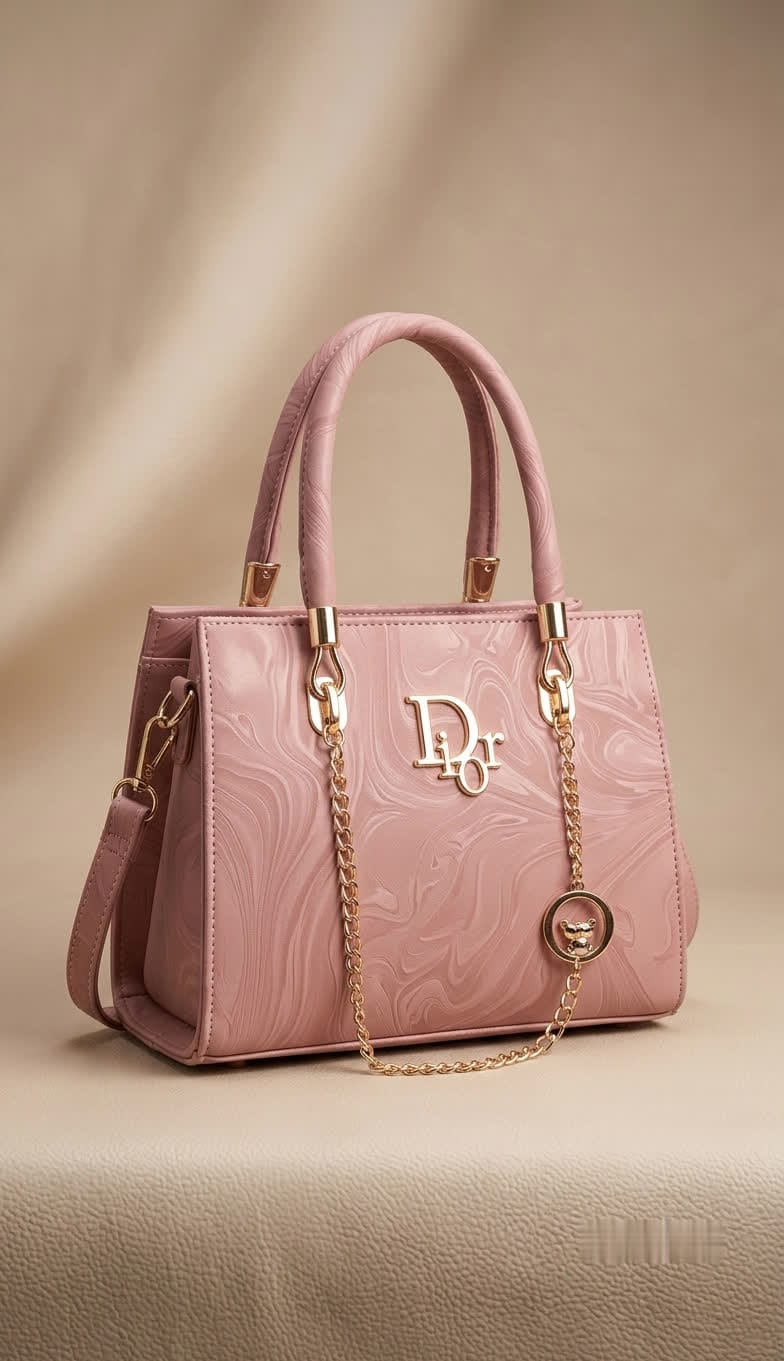 Luxury Marble Texture Tote Bag with Gold Charm