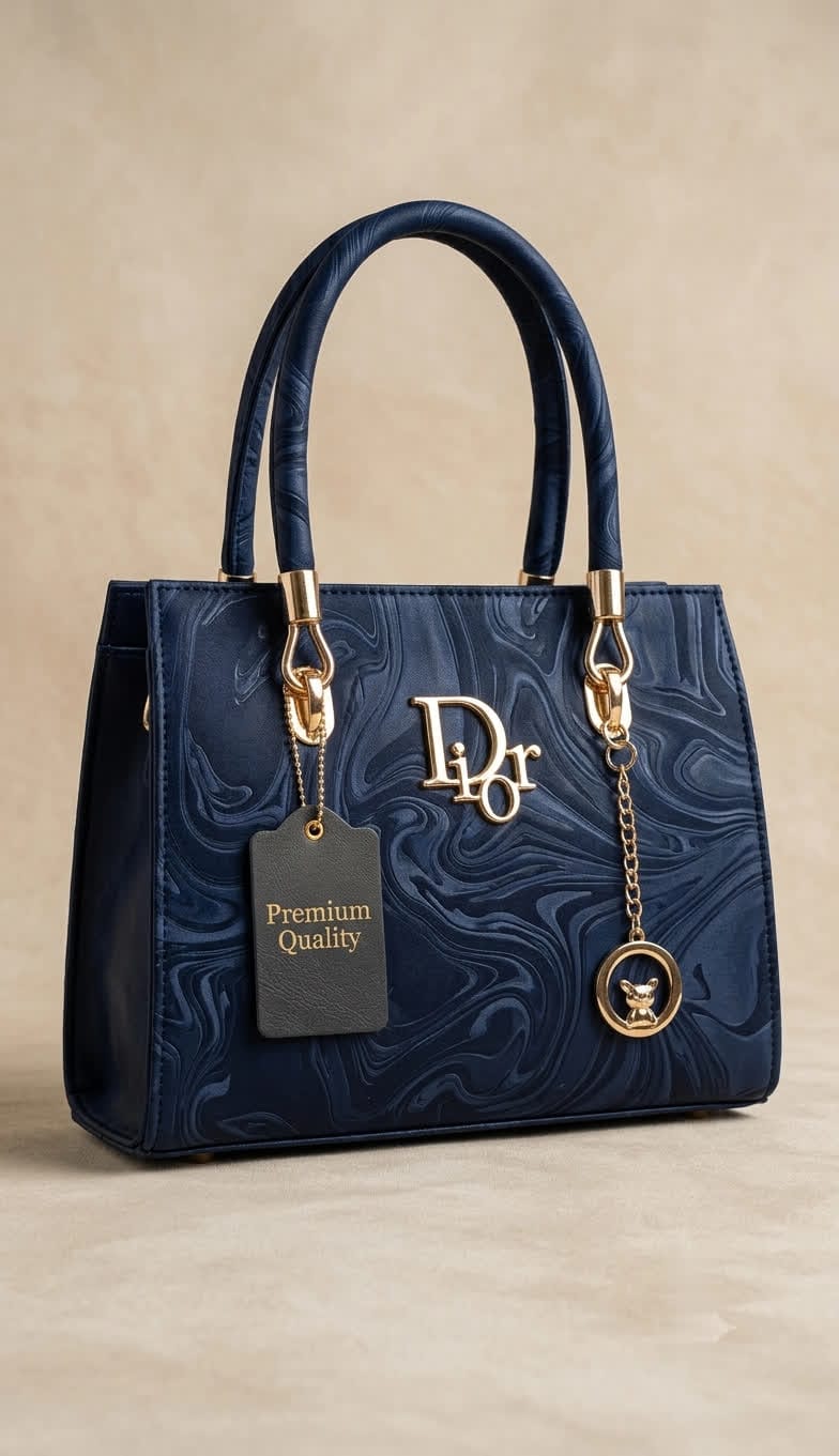 Luxury Marble Texture Tote Bag with Gold Charm