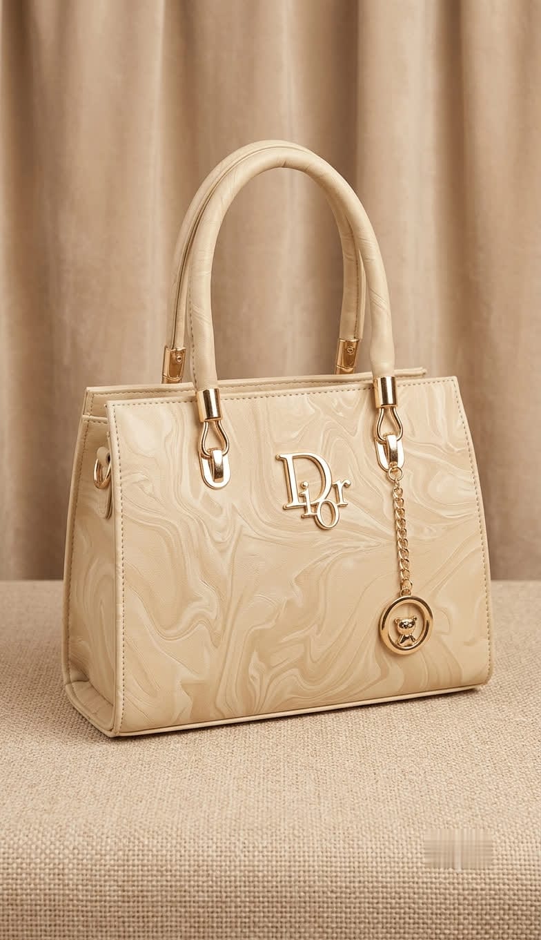 Luxury Marble Texture Tote Bag with Gold Charm