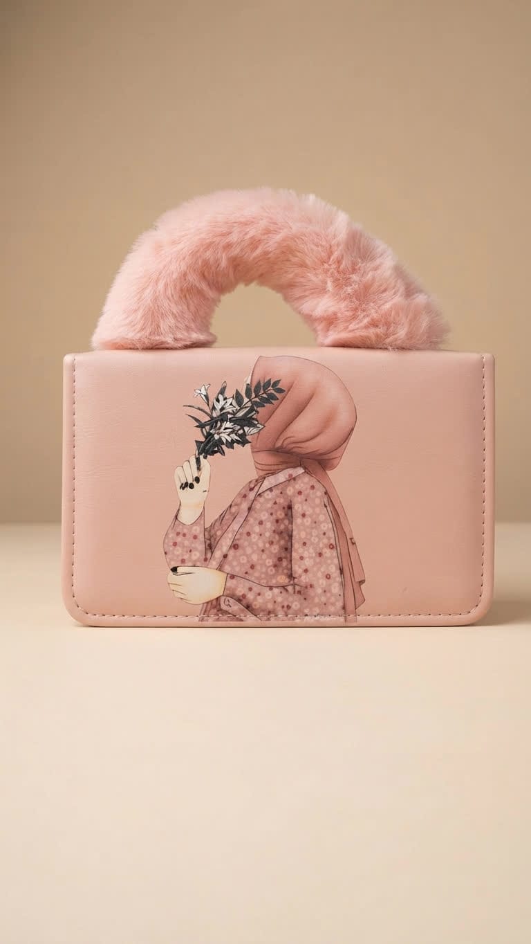 Elegant Faux Fur Handle Mini Handbag for Women | Printed Crossbody Purse