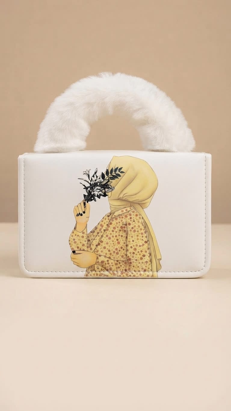 Elegant Faux Fur Handle Mini Handbag for Women | Printed Crossbody Purse