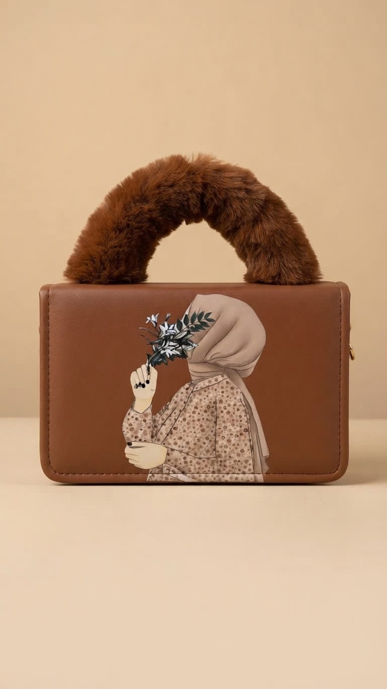 Elegant Faux Fur Handle Mini Handbag for Women | Printed Crossbody Purse
