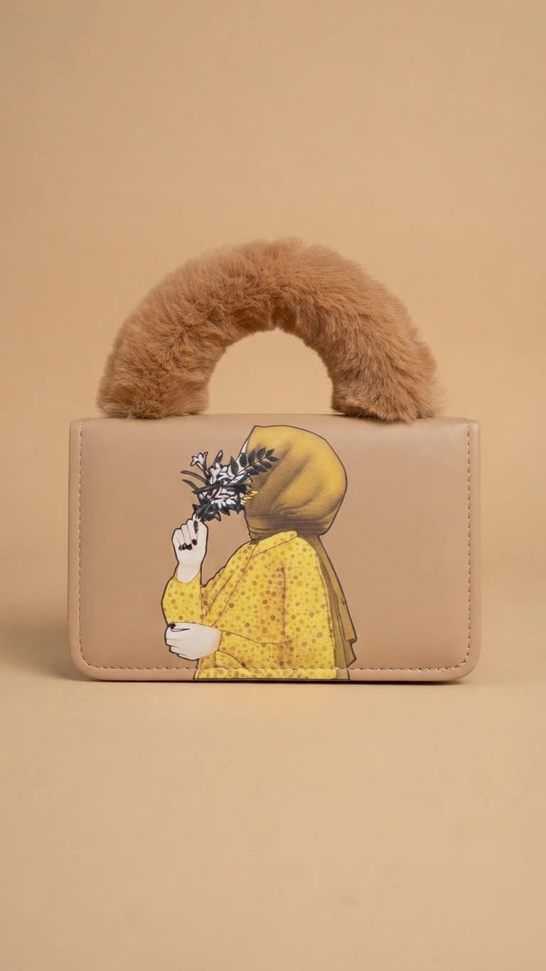 Elegant Faux Fur Handle Mini Handbag for Women | Printed Crossbody Purse