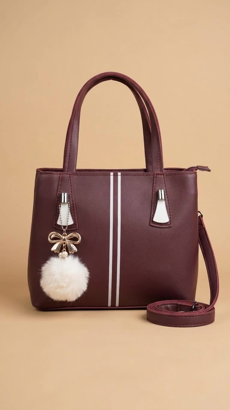 Women's Mini Tote Handbag with Pom Pom Charm | Stylish Crossbody Shoulder Bag